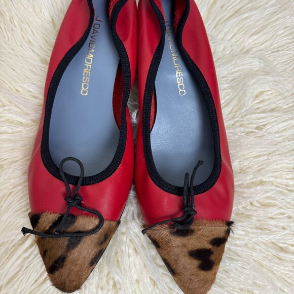 Italian Designer J David Moresco SCARPA MAGICA LeatherRed/ Animal Flat EU 40
